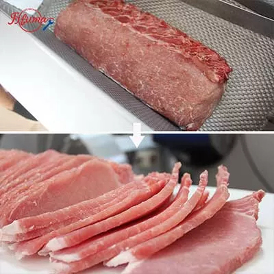 slicing frozen meat by meat portioning machine