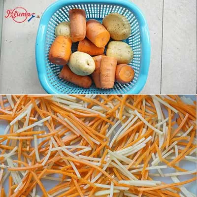 Commercial electric vegetable cutting machine shredding carrots