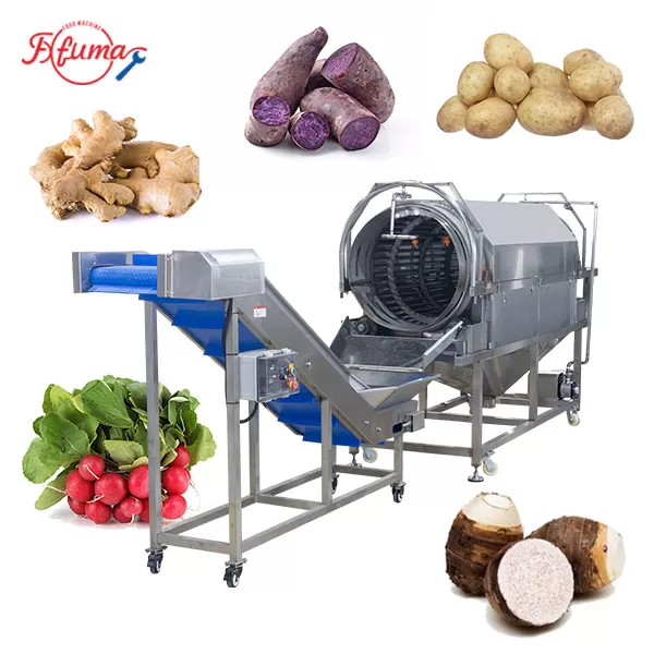 Fruit Vegetable Rotating Drum Washing Machine for Taro Potato Beetroots Mustard
