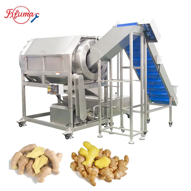 2t/h Galangal Turmeric Ginger Rotary Barrel Washing Machine with Lift Conveyor